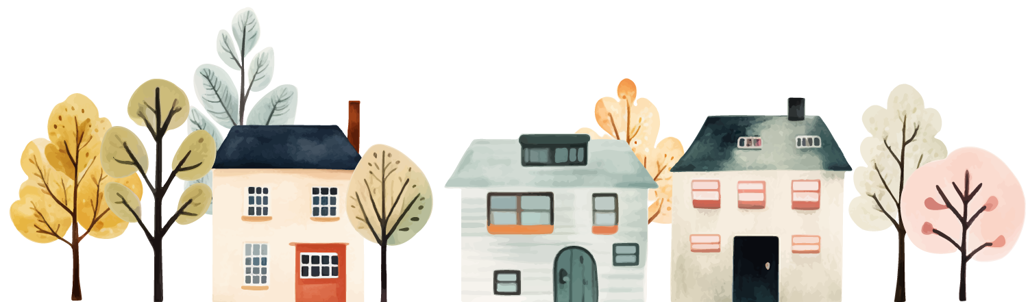 drawing of trees and houses